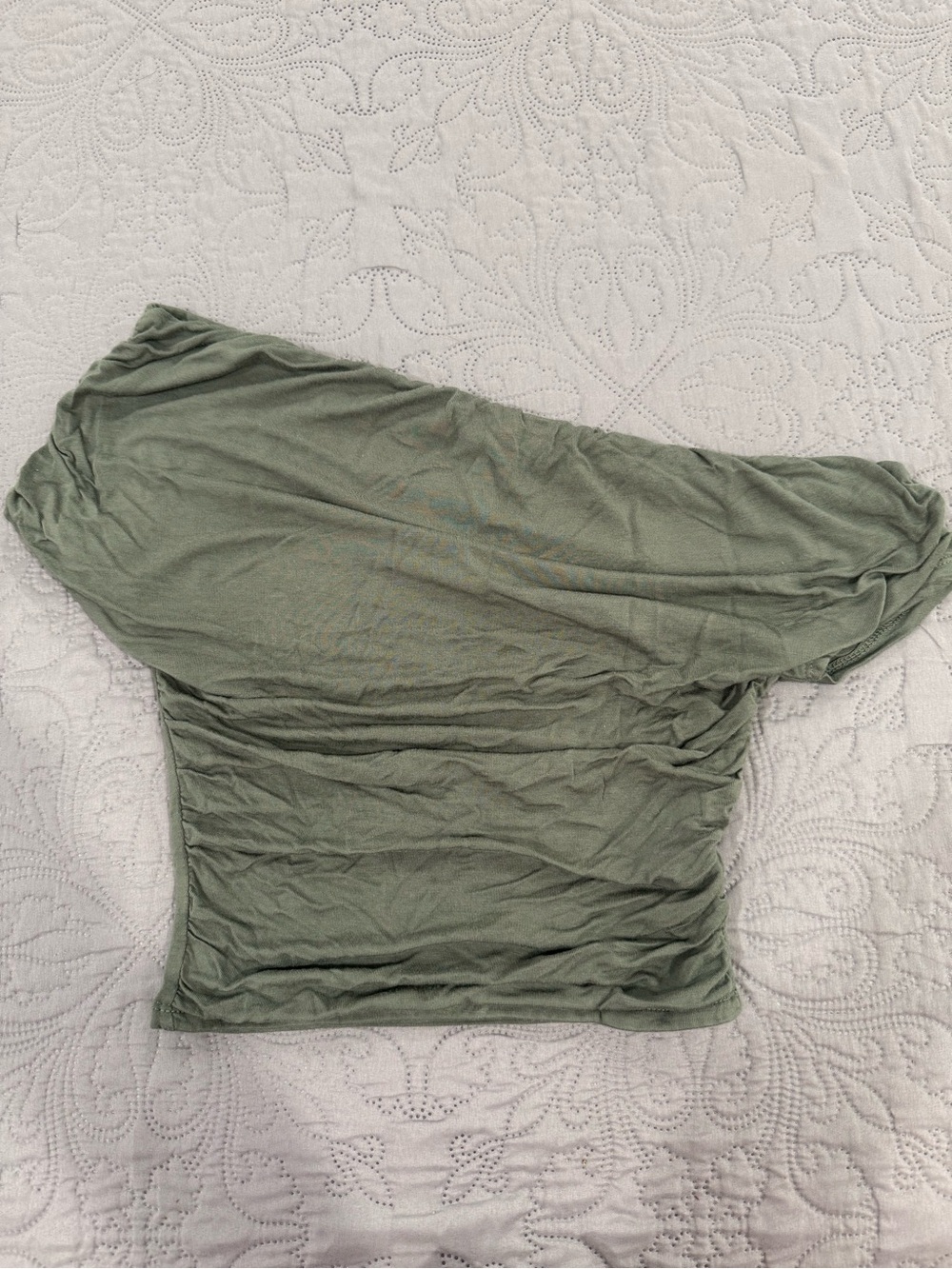 Olive Green Women's One-Shoulder Ruched Crop Top